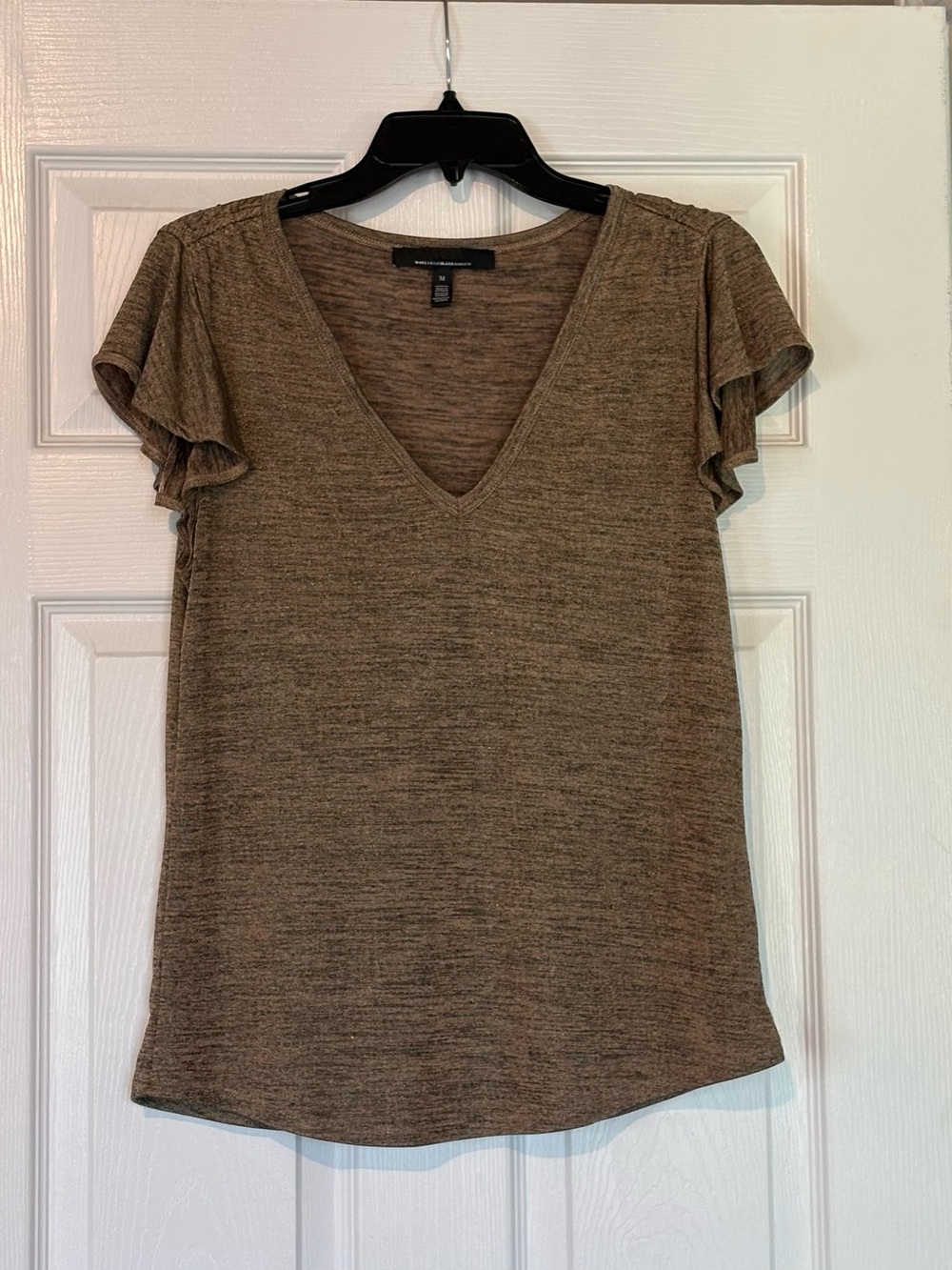 White House Black Market Gold/Black V-Neck Short Sleeve Top